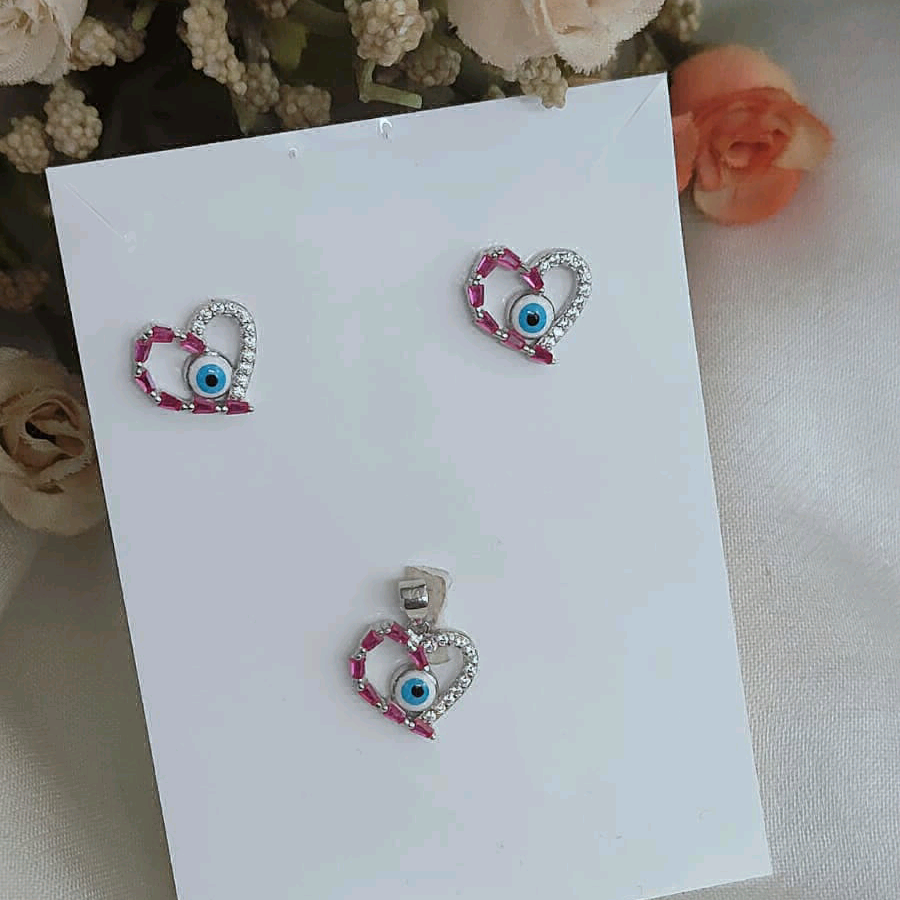 Evil Eye Pink CZ Pendant Set 